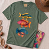 Colorful Tropical Fish Graphic T-Shirt for Ocean Lovers - Blue Spruce unfolded t-shirt mockup