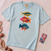 Colorful Tropical Fish Graphic T-Shirt for Ocean Lovers - Chambray unfolded t-shirt mockup