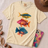 Colorful Tropical Fish Graphic T-Shirt for Ocean Lovers - Ivory unfolded t-shirt mockup
