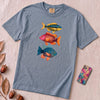 Colorful Tropical Fish Graphic T-Shirt for Ocean Lovers - Washed Denim unfolded t-shirt mockup