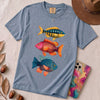 Colorful Tropical Fish Graphic T-Shirt for Ocean Lovers - Washed Denim unfolded t-shirt mockup