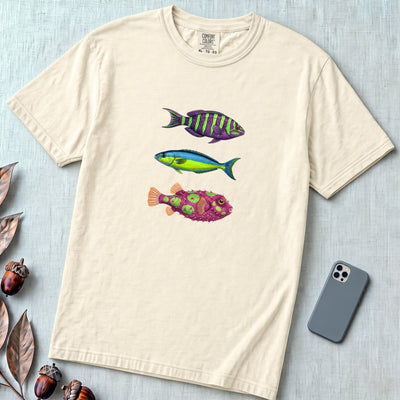 Colorful Tropical Fish T-Shirt - Ivory unfolded t-shirt mockup