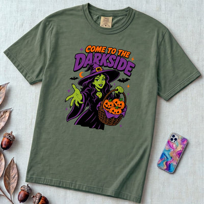 Come to the Darkside Witch T-Shirt, Halloween tee - Blue Spruce unfolded t-shirt mockup