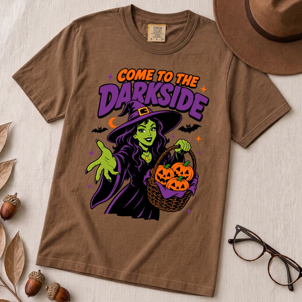 Come to the Darkside Witch T-Shirt, Halloween tee - Espresso unfolded t-shirt mockup