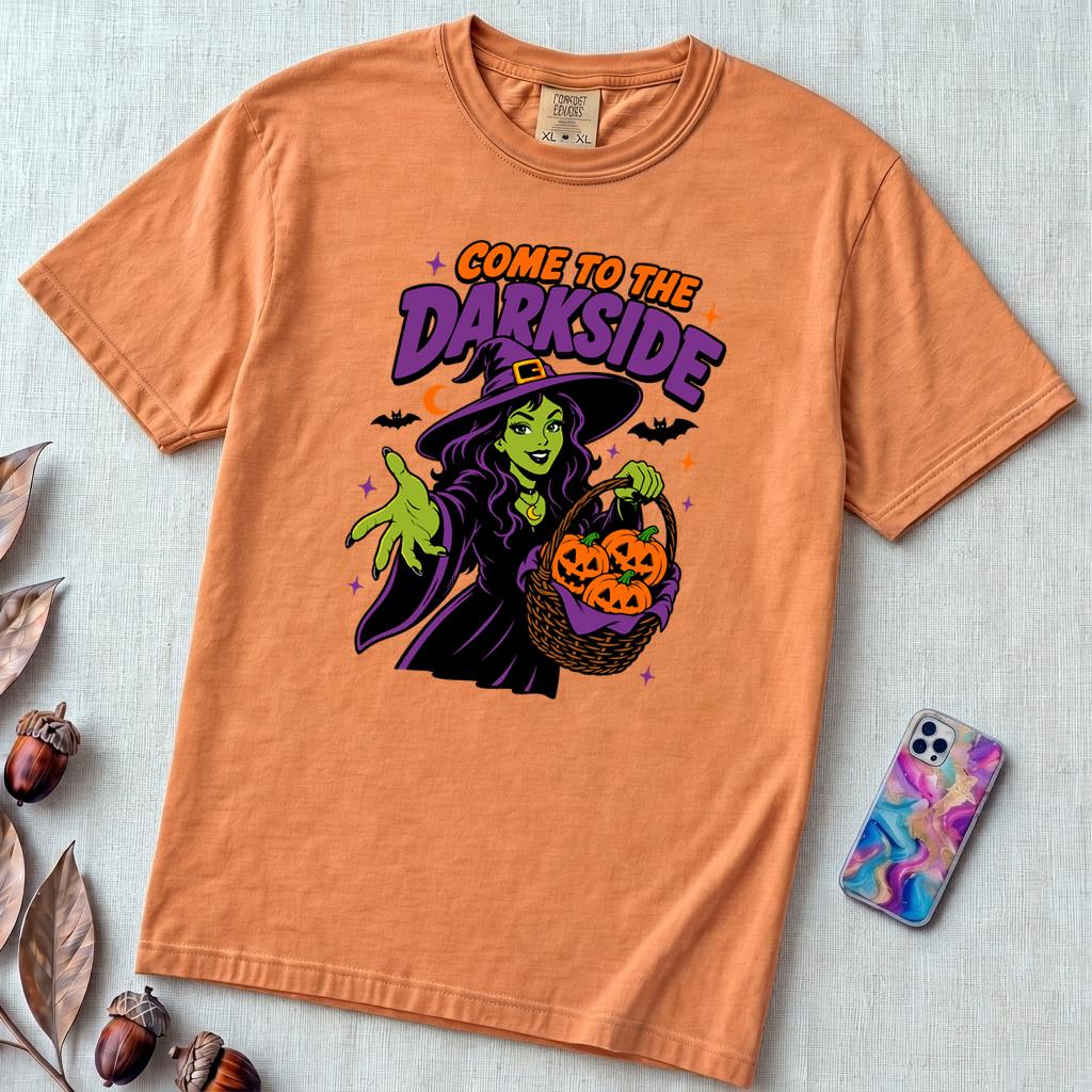 Come to the Darkside Witch T-Shirt, Halloween tee - Terracotta unfolded t-shirt mockup
