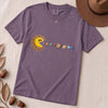 Cosmic Appetite - Sun Pac-Man Eating Planets - Unisex garment-dyed heavyweight t-shirt - Grape unfolded t-shirt mockup