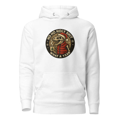 Unisex Funny Dino Christmas Hoodie, Ho Ho Holy Shit T-Rex Hoodie, What a Year Meme Shirt, Skeleton Dino Xmas