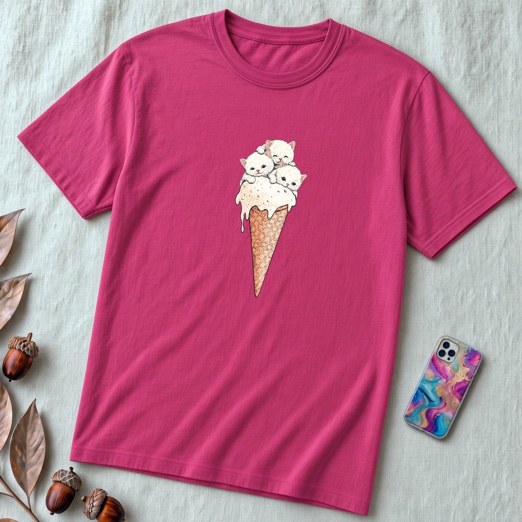 Cute Kittens Ice Cream Cone T-Shirt | Adorable Cat Lovers Tee | Funny Cat Ice Cream Shirt - Berry unfolded t-shirt mockup