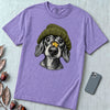 Dachshund in a Beanie Autumn T-Shirt - Violet unfolded t-shirt mockup