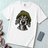 Dachshund in a Beanie Autumn T-Shirt - White unfolded t-shirt mockup