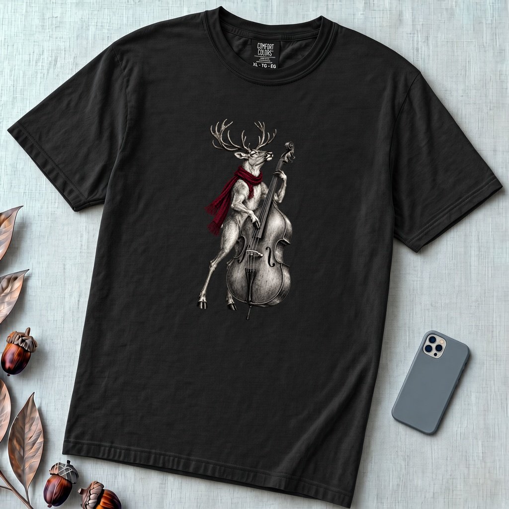 Deer Double Bass T-Shirt - Black unfolded t-shirt mockup