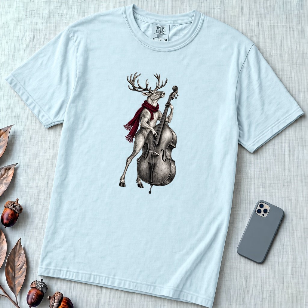 Deer Double Bass T-Shirt - Chambray unfolded t-shirt mockup