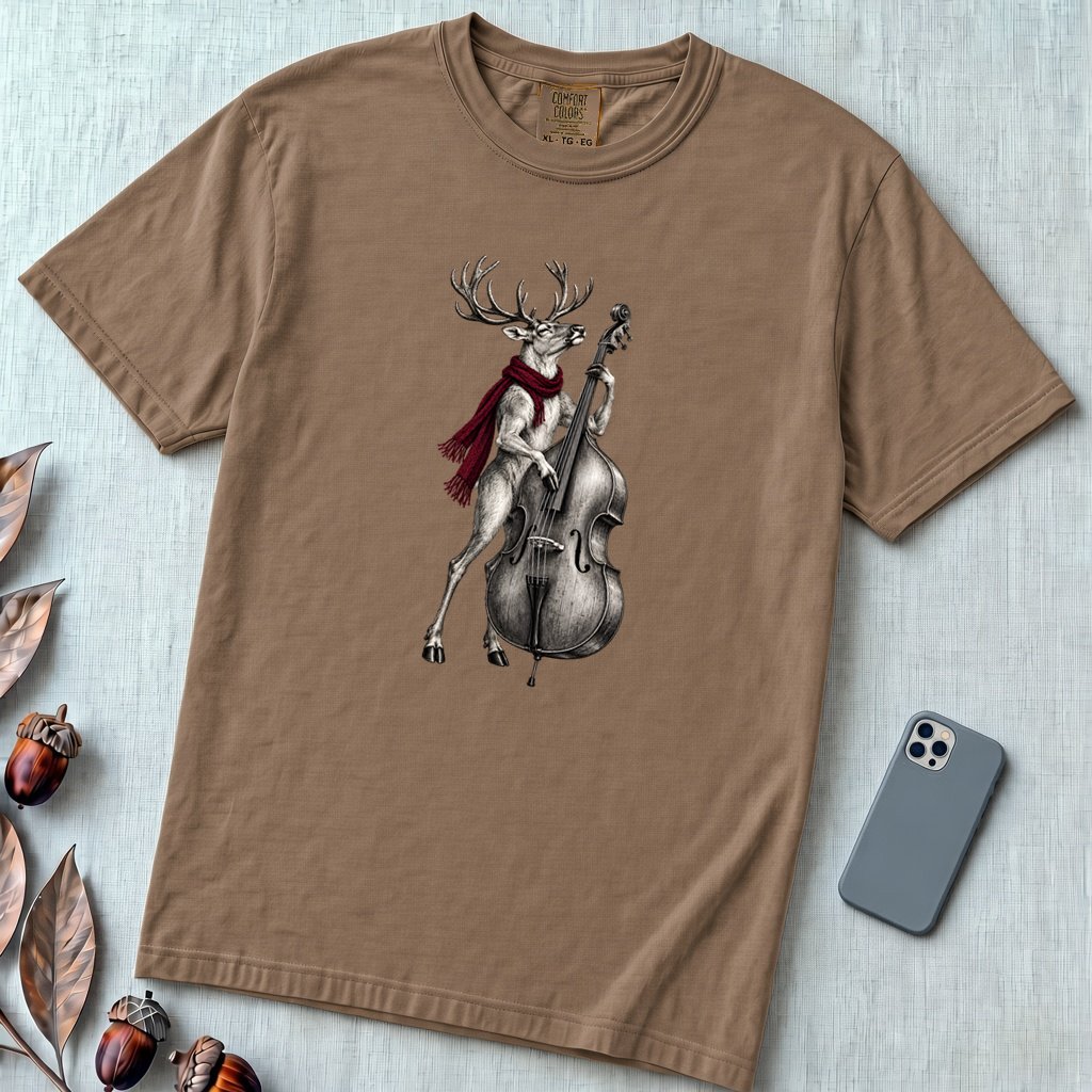 Deer Double Bass T-Shirt - Espresso unfolded t-shirt mockup