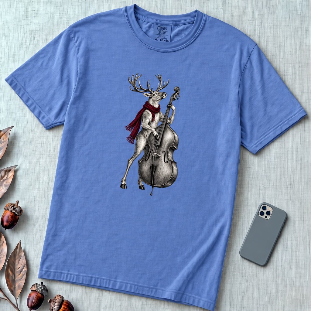 Deer Double Bass T-Shirt - Mystic Blue unfolded t-shirt mockup