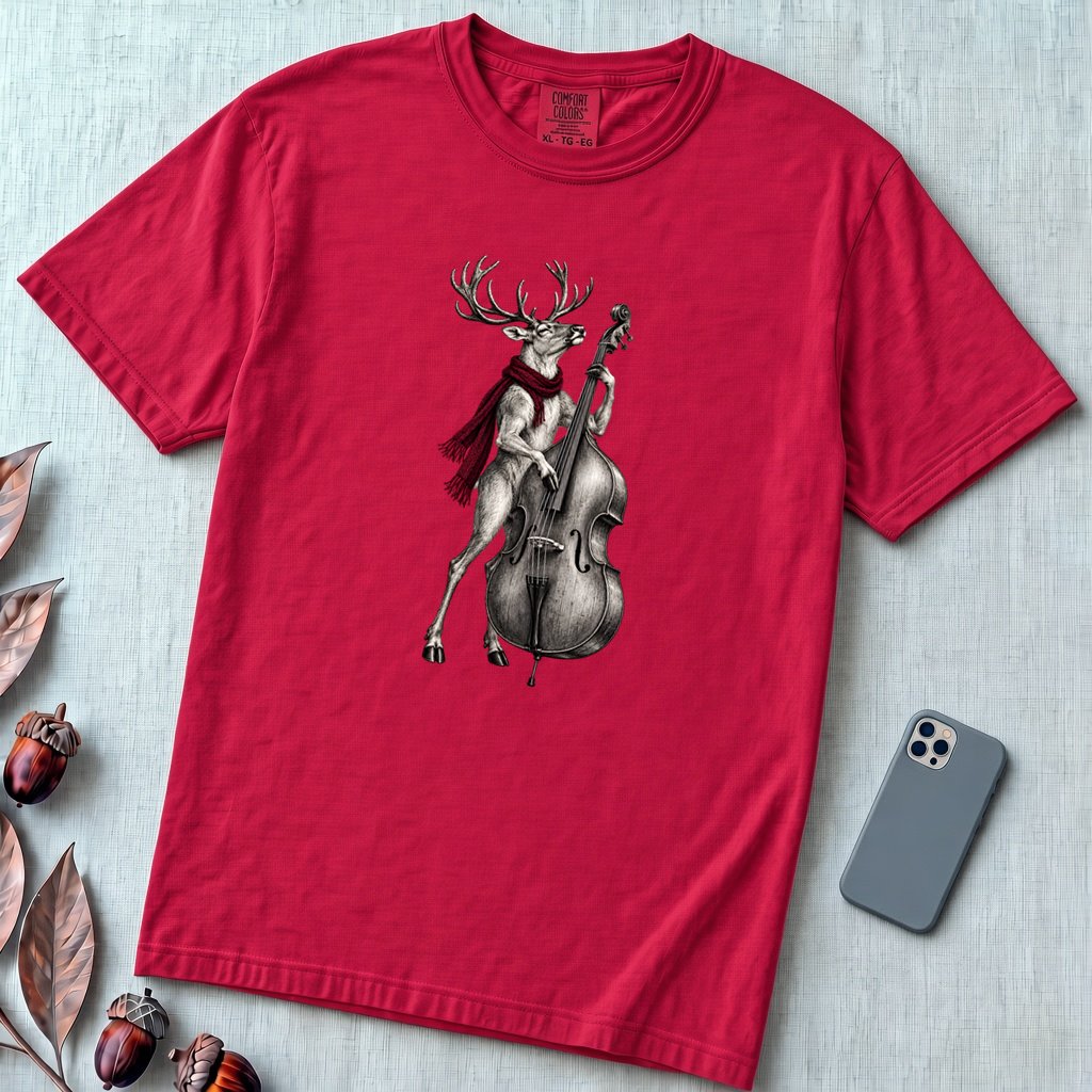 Deer Double Bass T-Shirt - Red unfolded t-shirt mockup