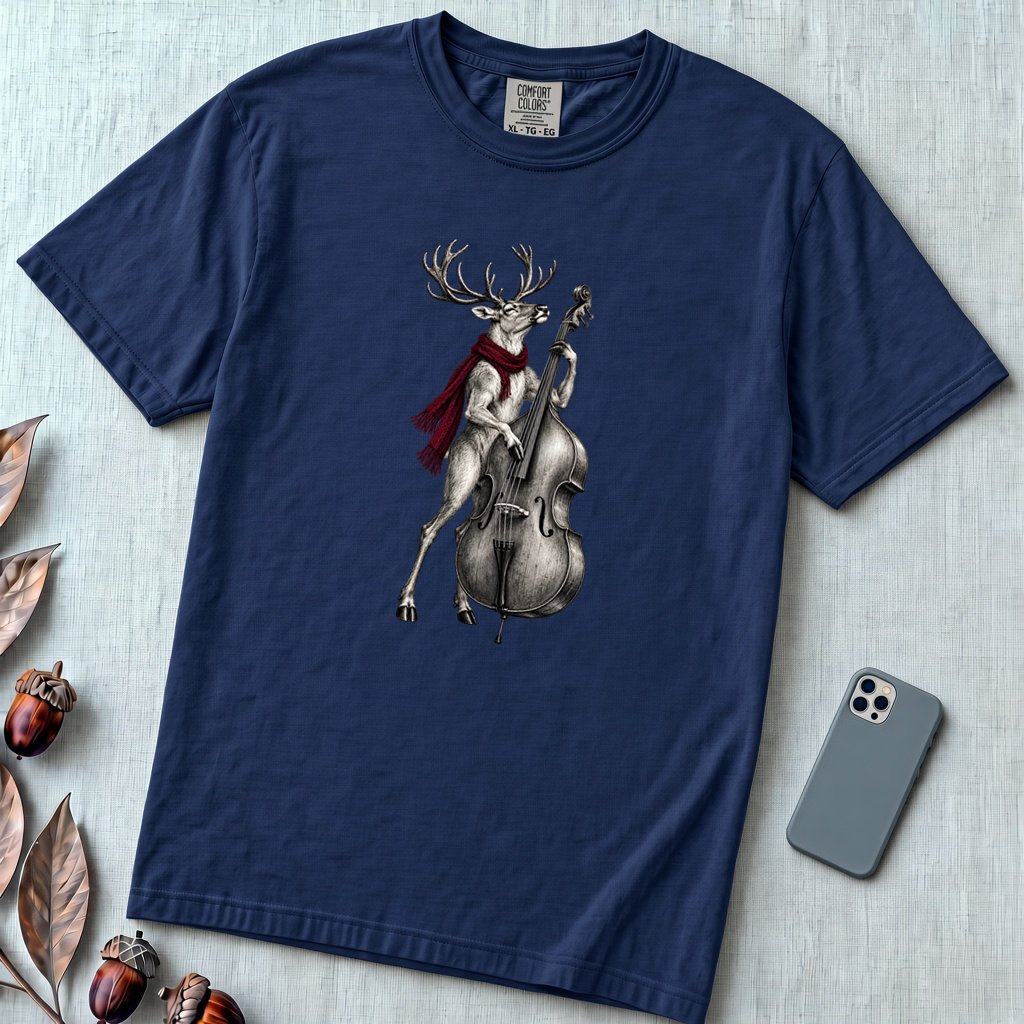 Deer Double Bass T-Shirt - True Navy unfolded t-shirt mockup