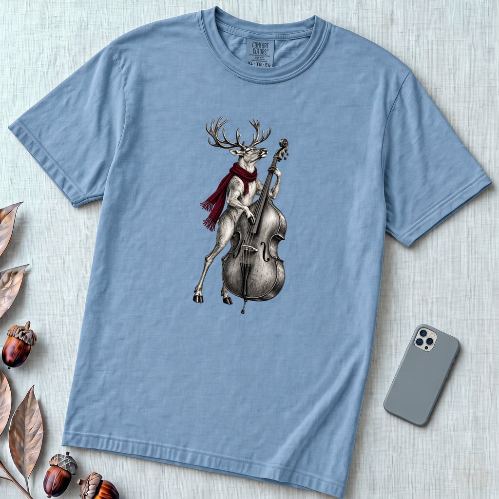 Deer Double Bass T-Shirt - Washed Denim unfolded t-shirt mockup