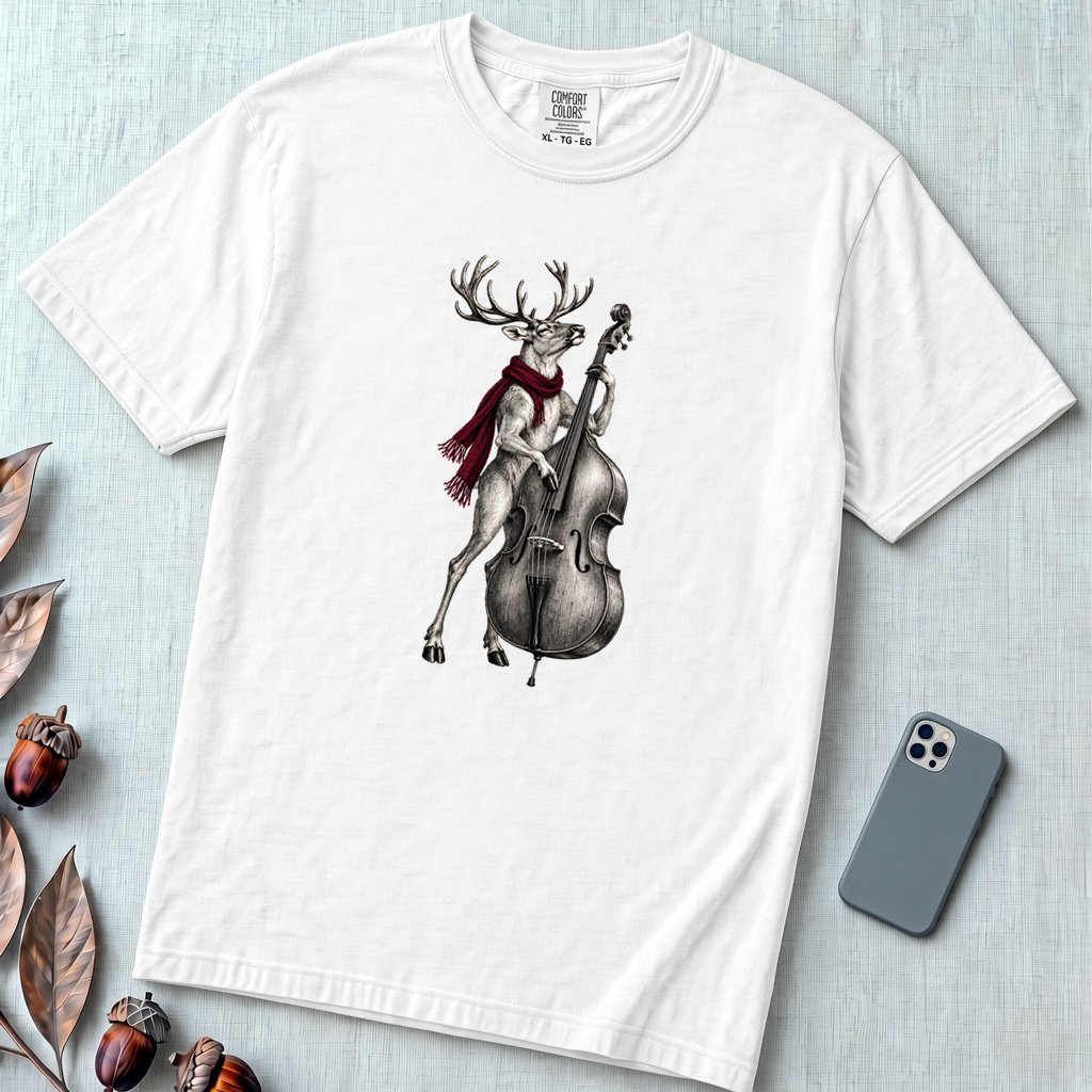 Deer Double Bass T-Shirt - White unfolded t-shirt mockup