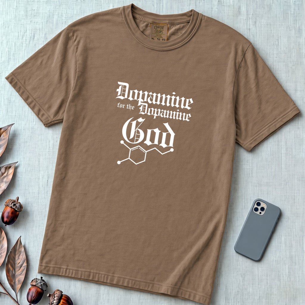 Dopamine For The Dopamine God T-Shirt, Geek Tee - Espresso unfolded t-shirt mockup
