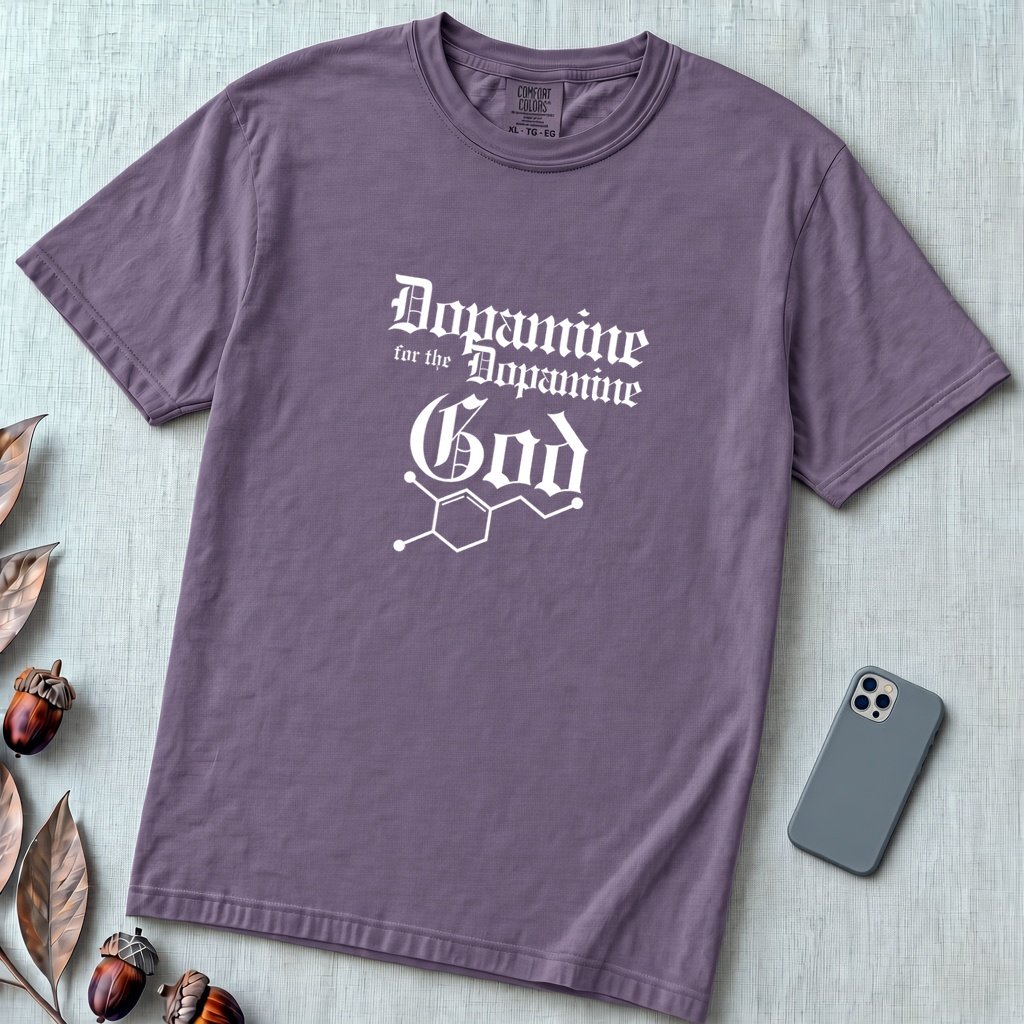 Dopamine For The Dopamine God T-Shirt, Geek Tee - Grape unfolded t-shirt mockup