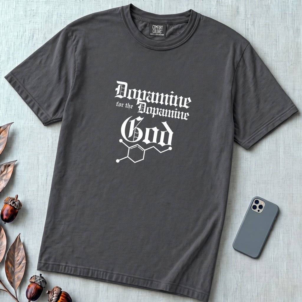 Dopamine For The Dopamine God T-Shirt, Geek Tee - Graphite unfolded t-shirt mockup