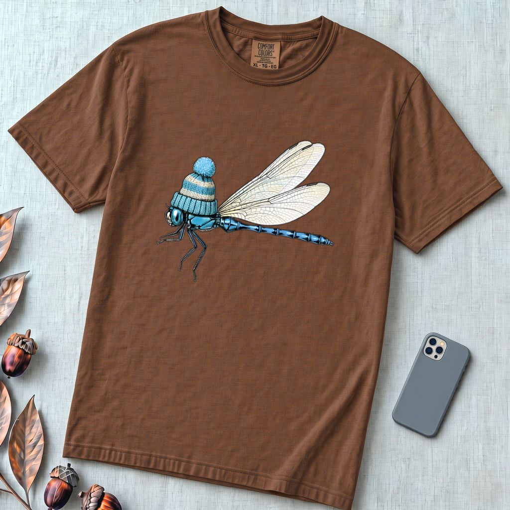 Dragonfly in a Beanie T-Shirt - Espresso unfolded t-shirt mockup