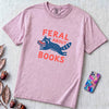 Feral About Books Raccoon T-Shirt - Orchid unfolded t-shirt mockup