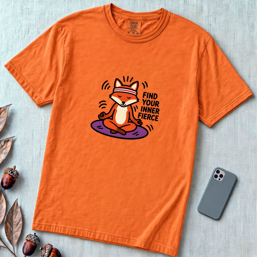 Find Your Inner Fierce – Epic Meditating Fox T-Shirt - Burnt Orange unfolded t-shirt mockup