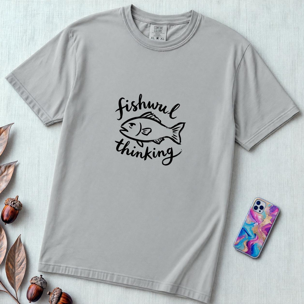 Fishing Shirt & Graphic Tee for Men & Women, Comfort Colors T-Shirt - Granite unfolded t-shirt mockup