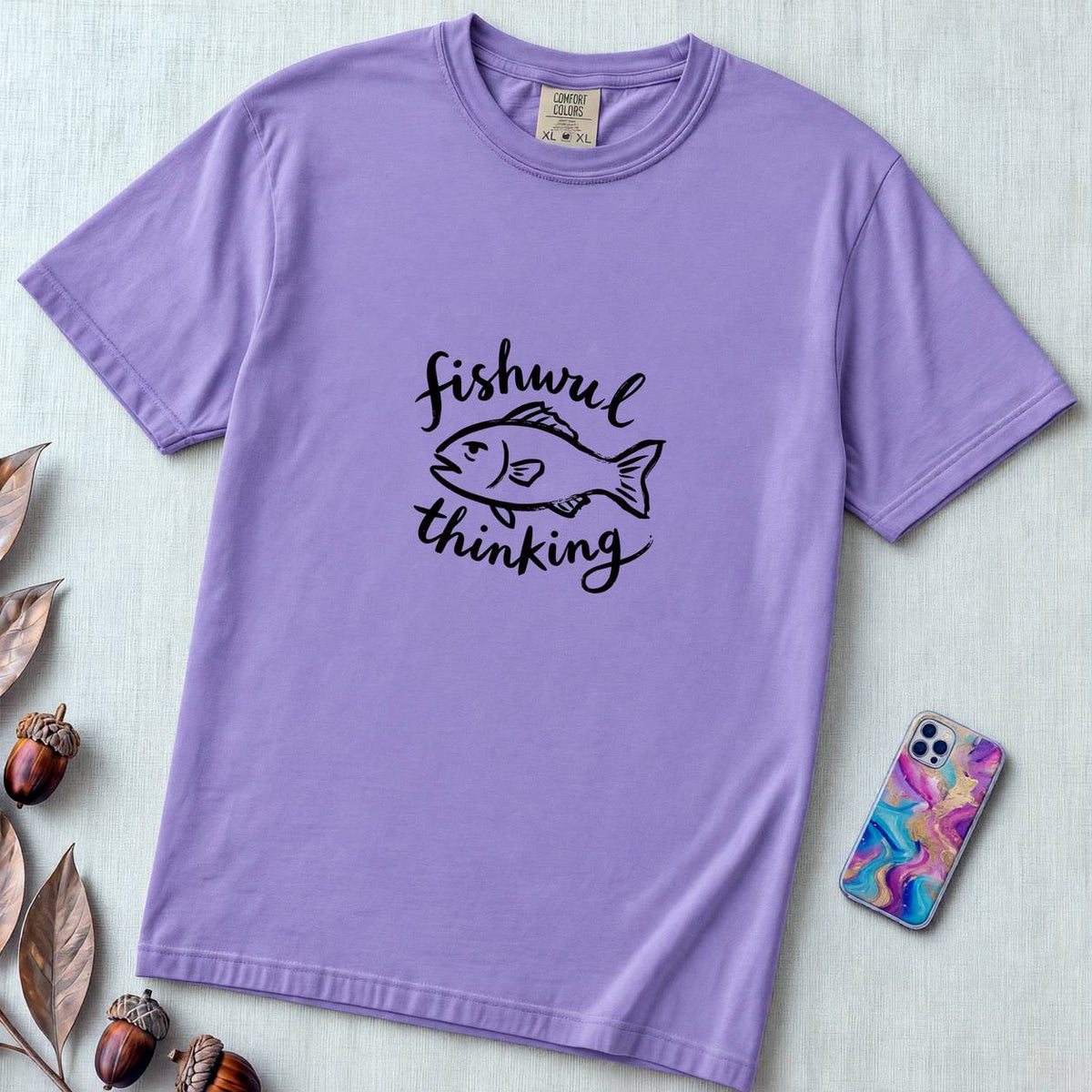 Fishing Shirt & Graphic Tee for Men & Women, Comfort Colors T-Shirt - Violet unfolded t-shirt mockup