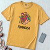 Flamingusa - Medusa plus Flamingo T-Shirt, Greek Mythology Pun - Mustard unfolded t-shirt mockup