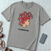 Flamingusa: The Medusa x Flamingo Pun T-shirt, Florida-style - Grey unfolded t-shirt mockup