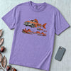 Flying Fish Cars Surreal Texas Desert T-Shirt - Violet unfolded t-shirt mockup