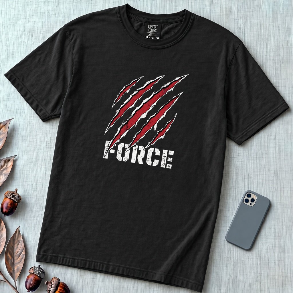 Force Claw Marks T-Shirt, Workout Warrior - Black unfolded t-shirt mockup