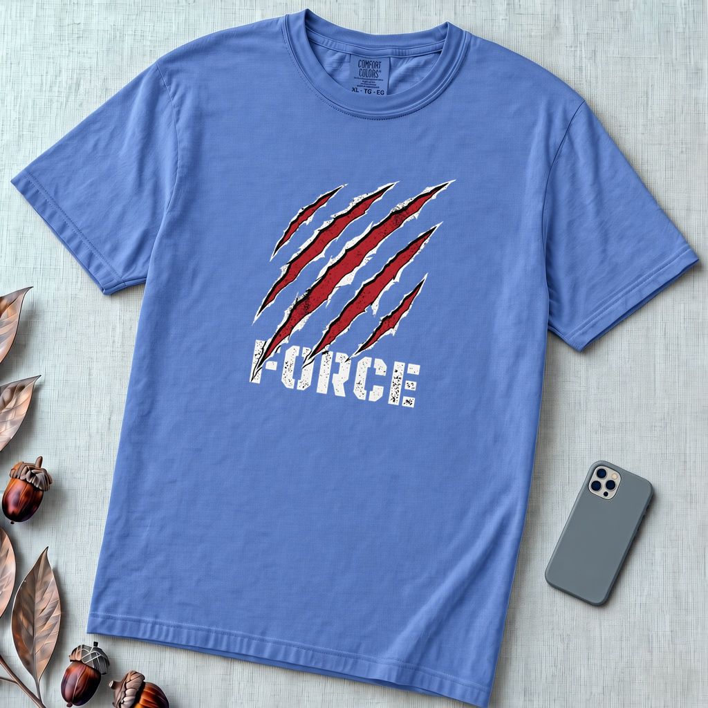 Force Claw Marks T-Shirt, Workout Warrior - Mystic Blue unfolded t-shirt mockup