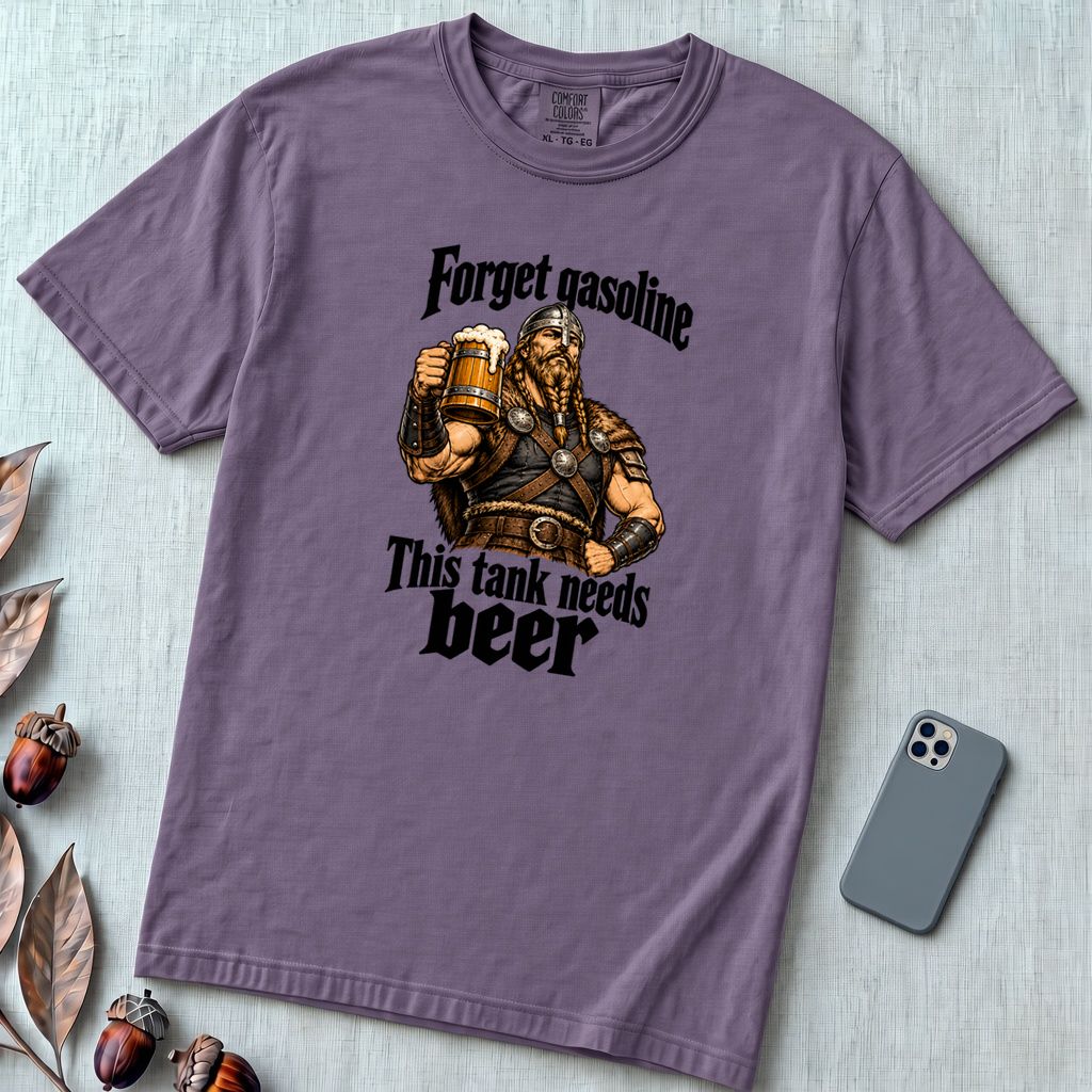 Forget Gasoline Viking Beer T-Shirt - Grape unfolded t-shirt mockup