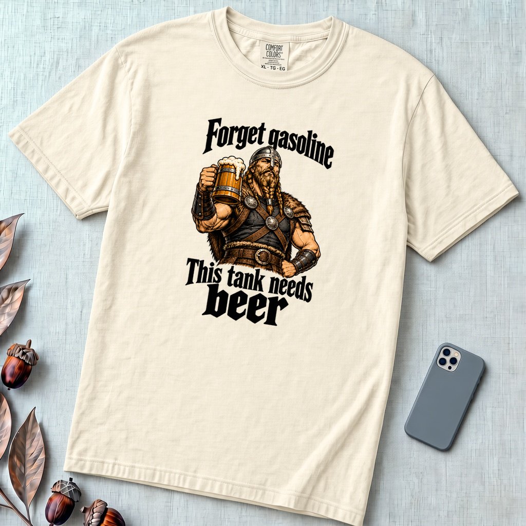 Forget Gasoline Viking Beer T-Shirt - Ivory unfolded t-shirt mockup