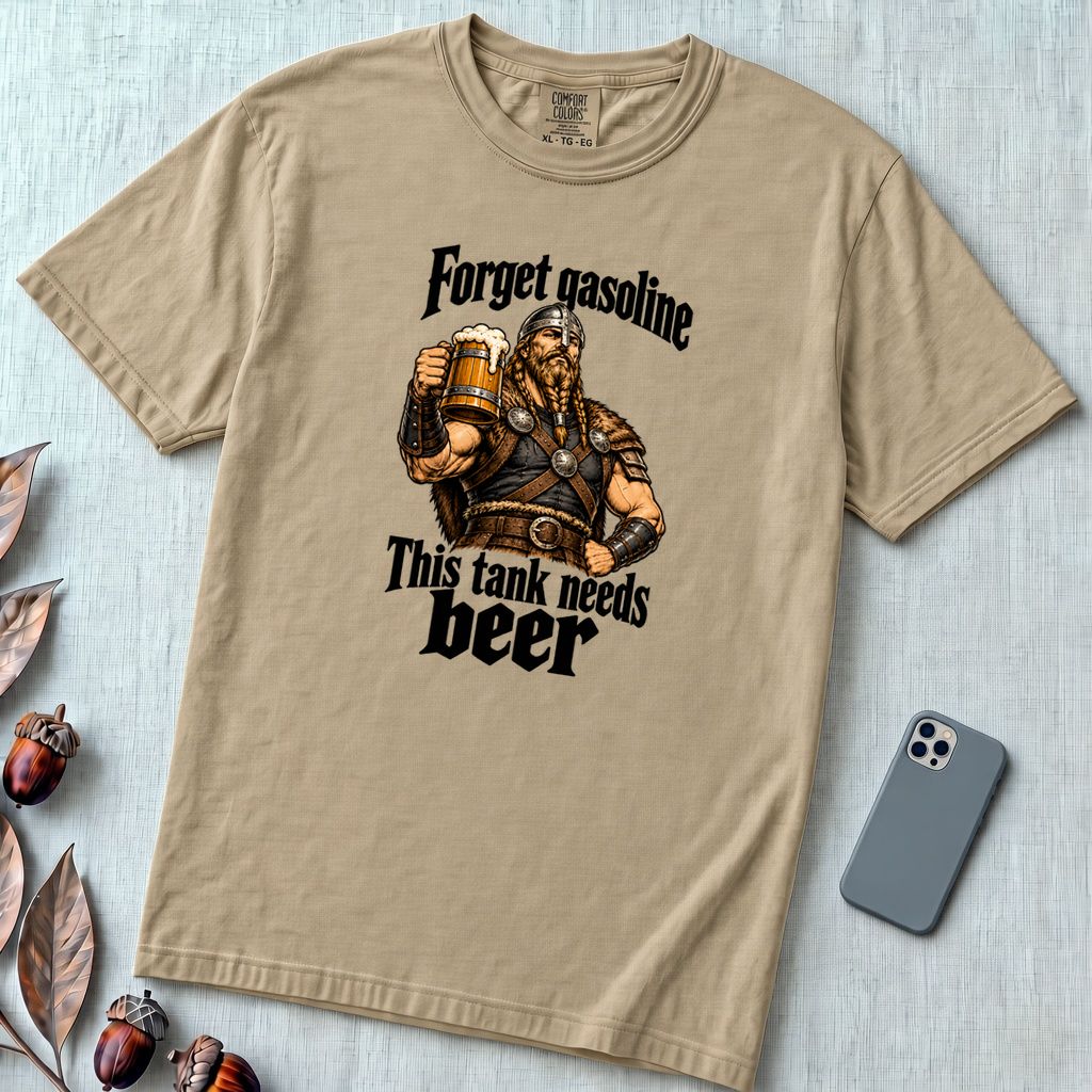 Forget Gasoline Viking Beer T-Shirt - Sandstone unfolded t-shirt mockup