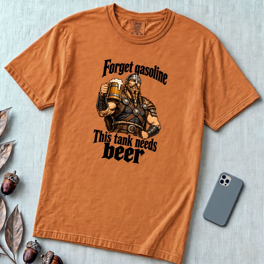 Forget Gasoline Viking Beer T-Shirt - Yam unfolded t-shirt mockup