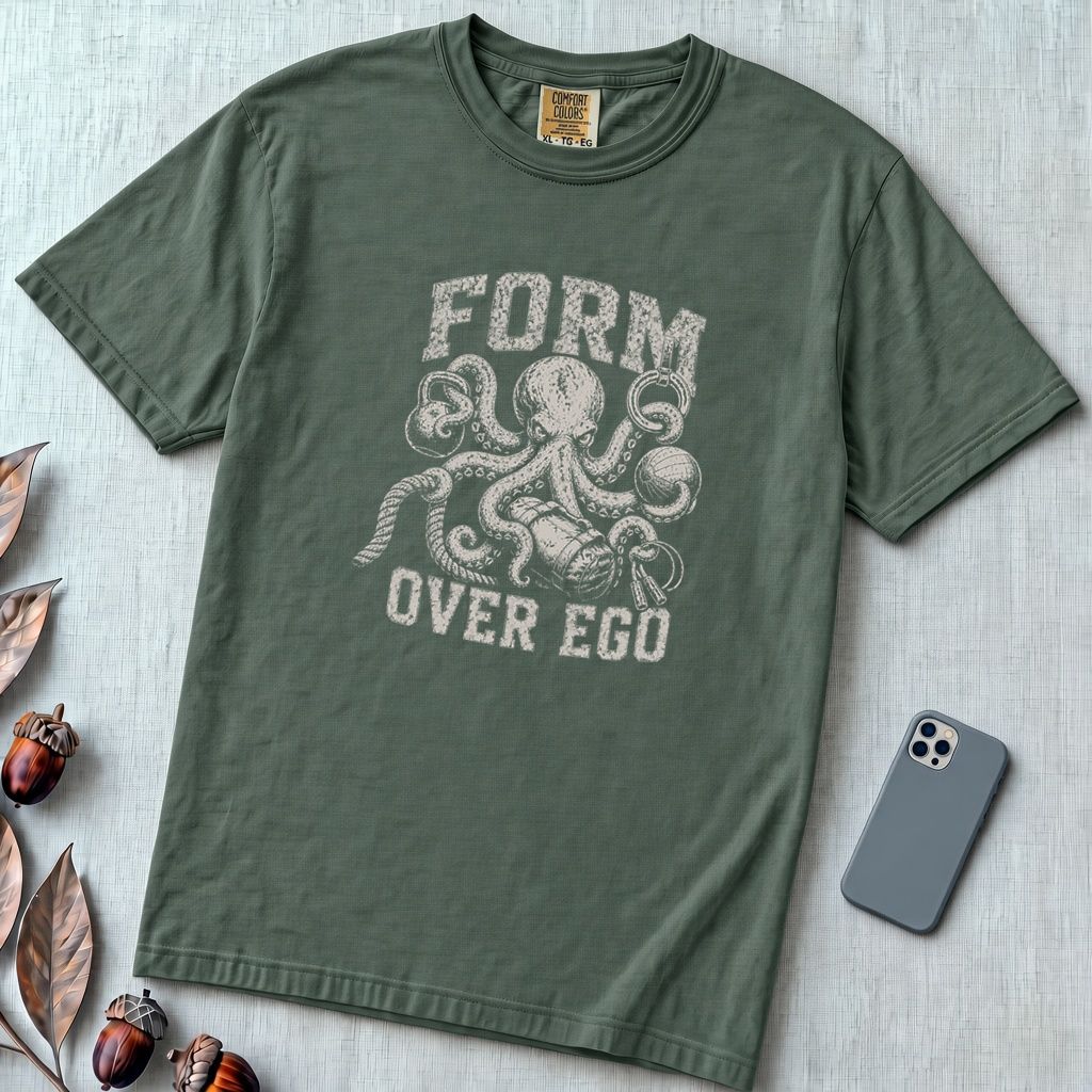 Form Over Ego Octopus T-Shirt - Blue Spruce unfolded t-shirt mockup