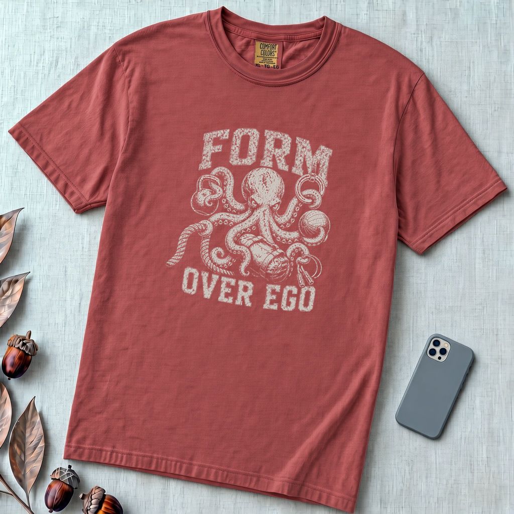 Form Over Ego Octopus T-Shirt - Brick unfolded t-shirt mockup