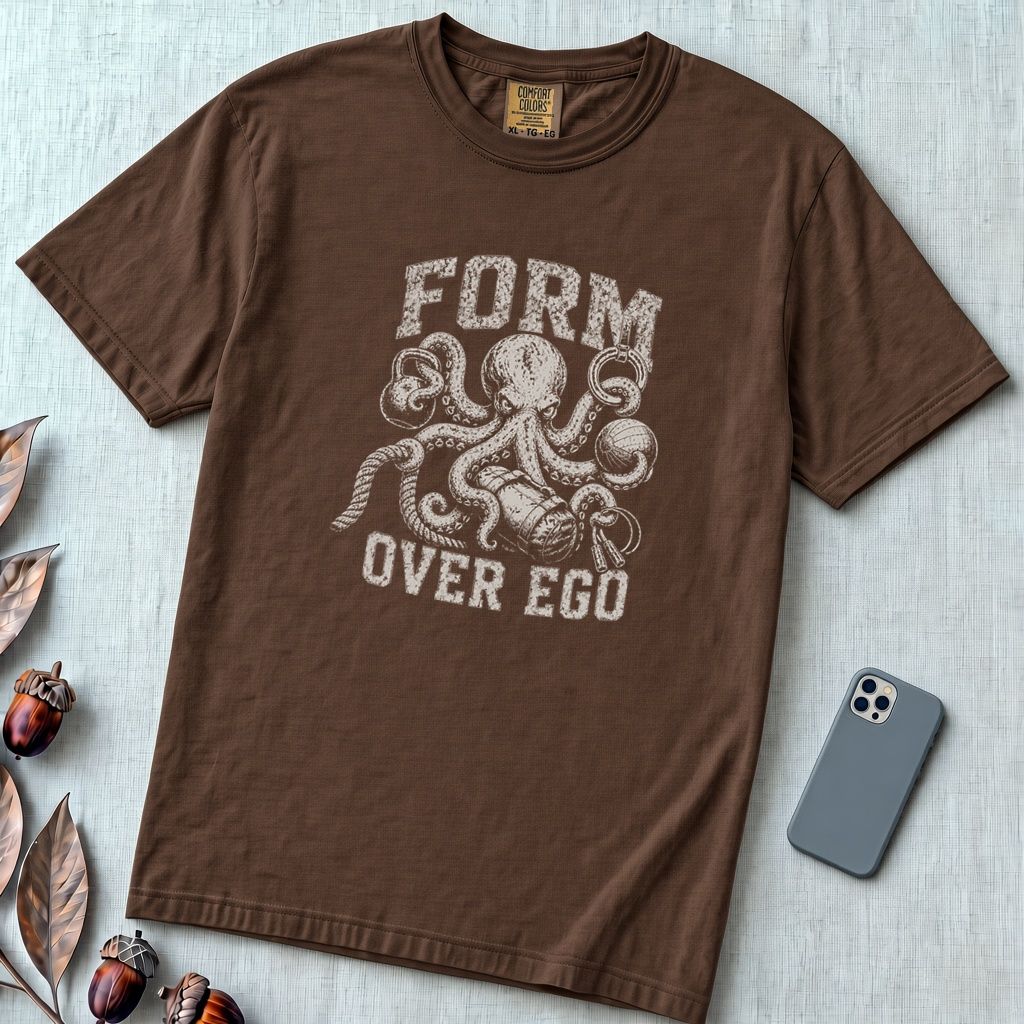 Form Over Ego Octopus T-Shirt - Espresso unfolded t-shirt mockup