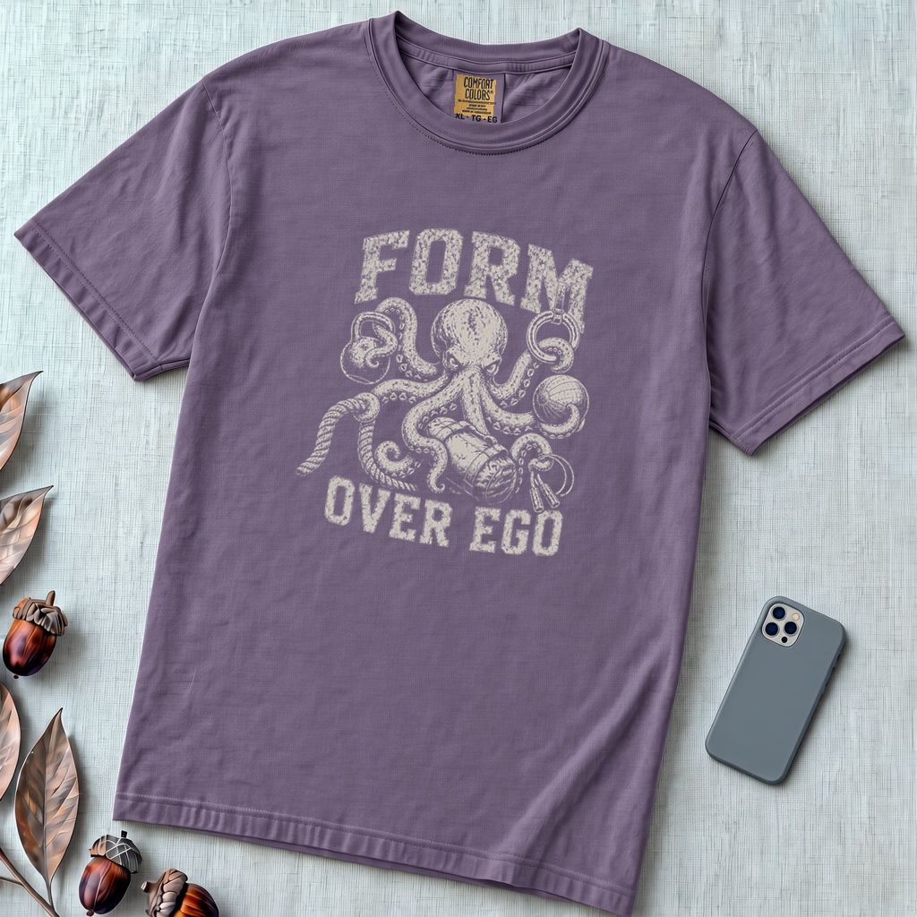 Form Over Ego Octopus T-Shirt - Grape unfolded t-shirt mockup