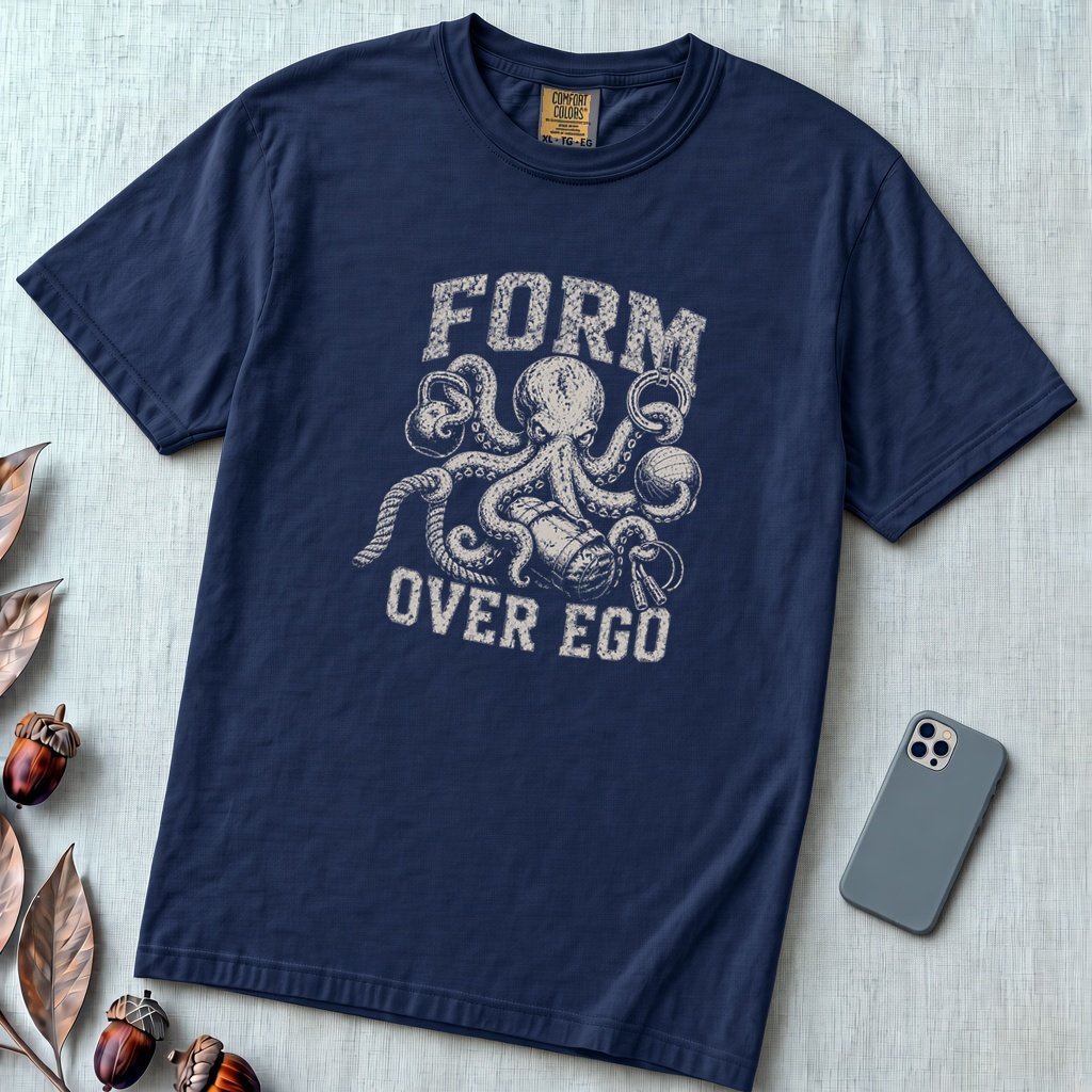 Form Over Ego Octopus T-Shirt - Navy unfolded t-shirt mockup