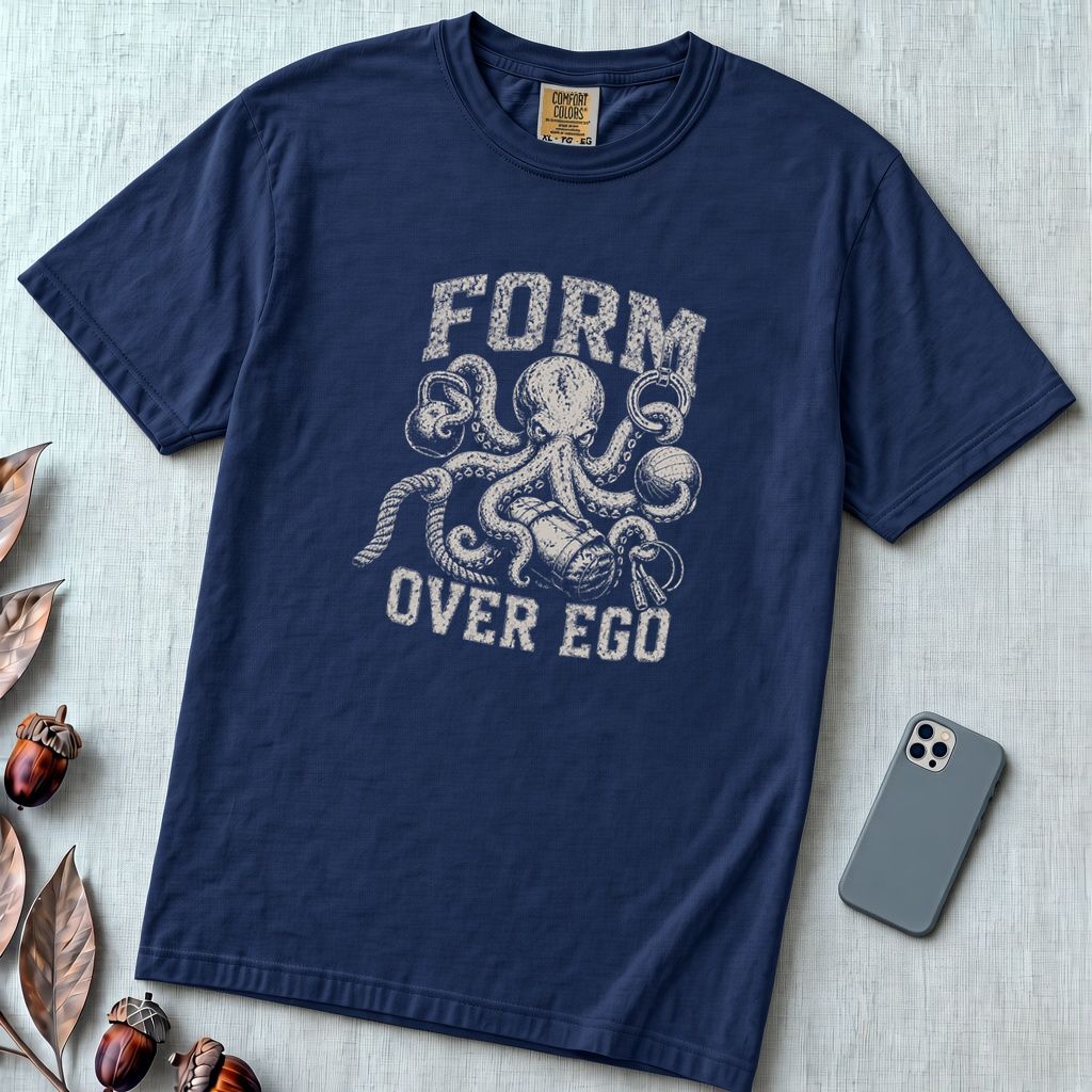 Form Over Ego Octopus T-Shirt - True Navy unfolded t-shirt mockup