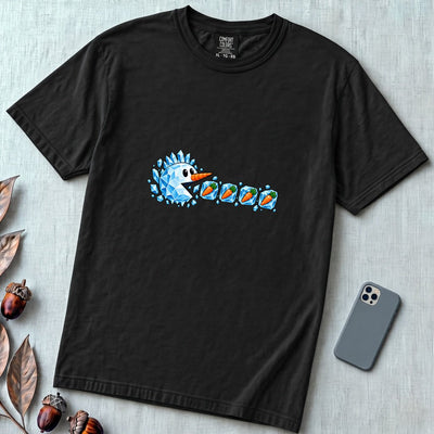Frozen Snowman Chomp Christmas T-Shirt - Black unfolded t-shirt mockup
