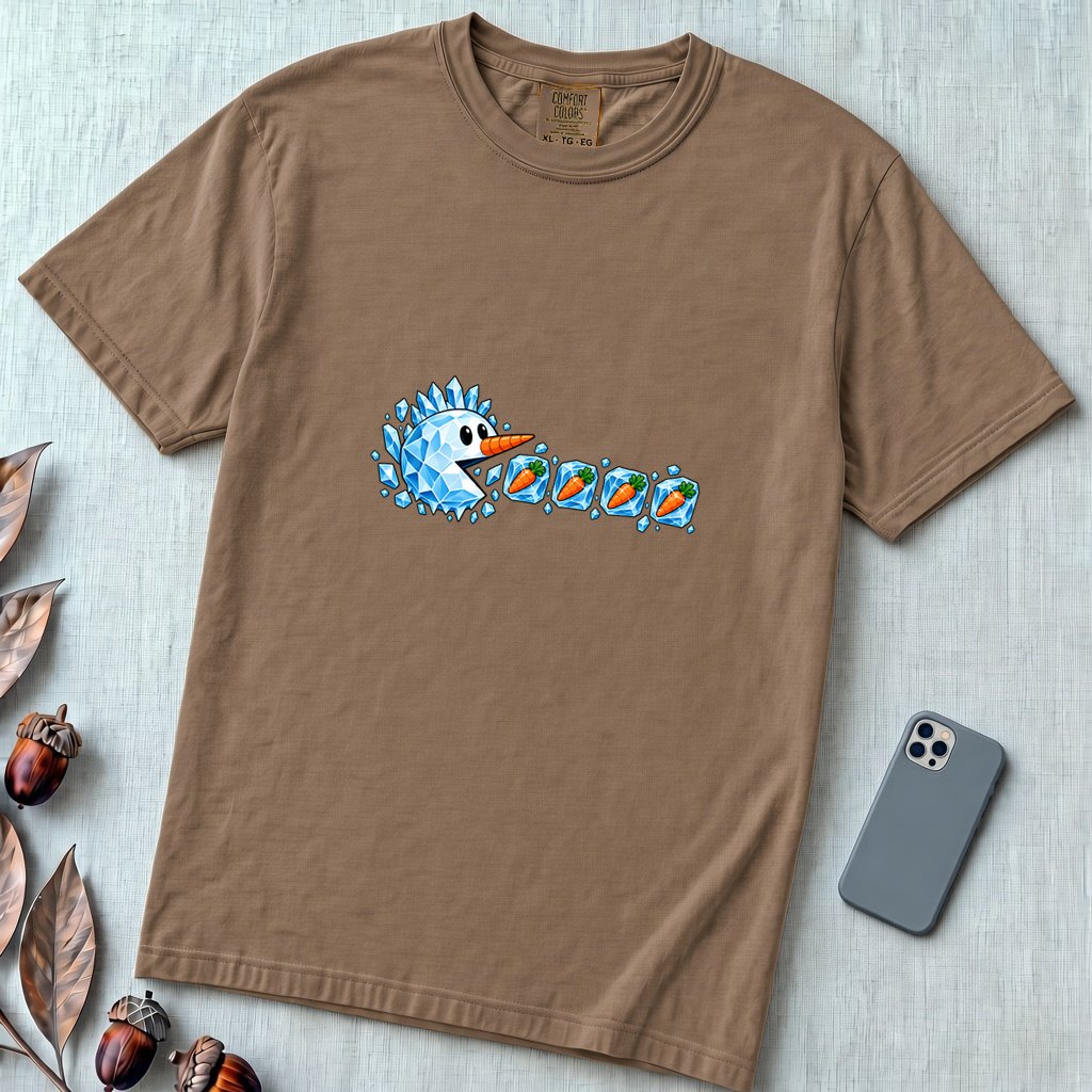 Frozen Snowman Chomp Christmas T-Shirt - Espresso unfolded t-shirt mockup