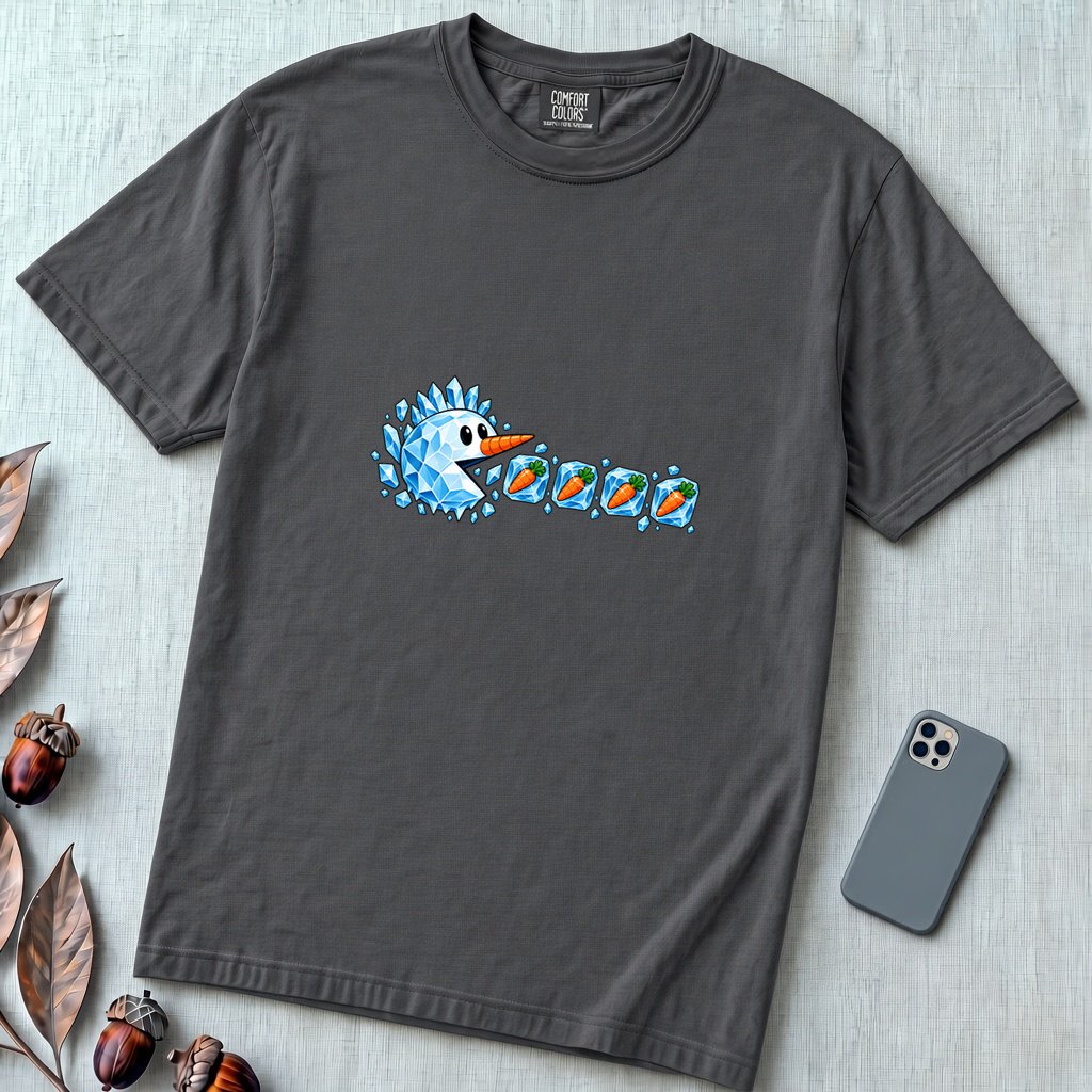 Frozen Snowman Chomp Christmas T-Shirt - Graphite unfolded t-shirt mockup
