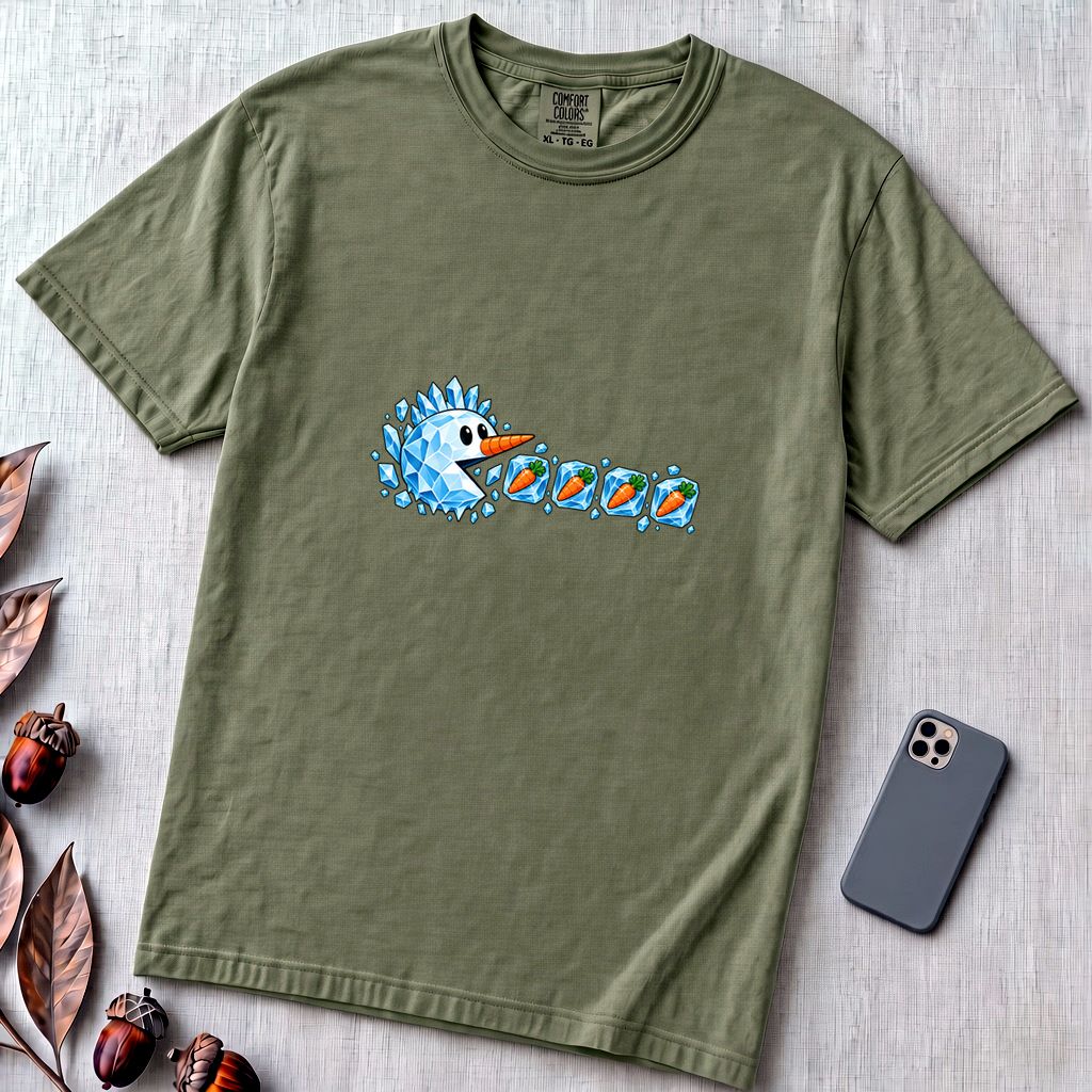 Frozen Snowman Chomp Christmas T-Shirt - Sage unfolded t-shirt mockup