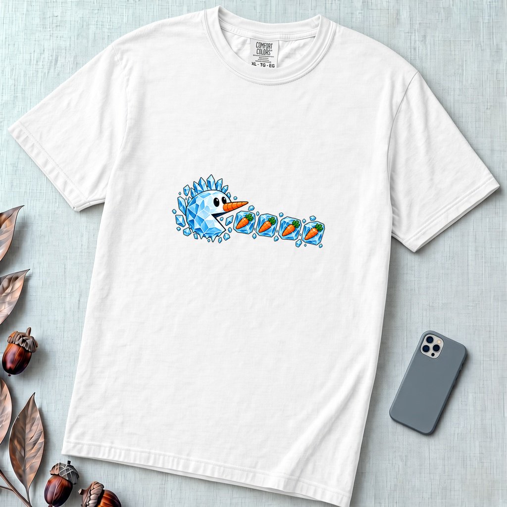 Frozen Snowman Chomp Christmas T-Shirt - White unfolded t-shirt mockup
